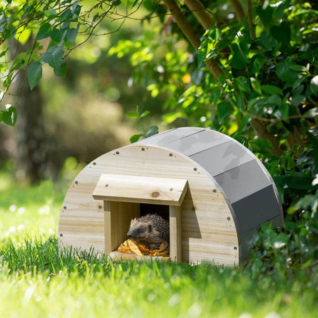 PawHut Hedgehog House, Small Animal Station, for Gardens - Natural Finish