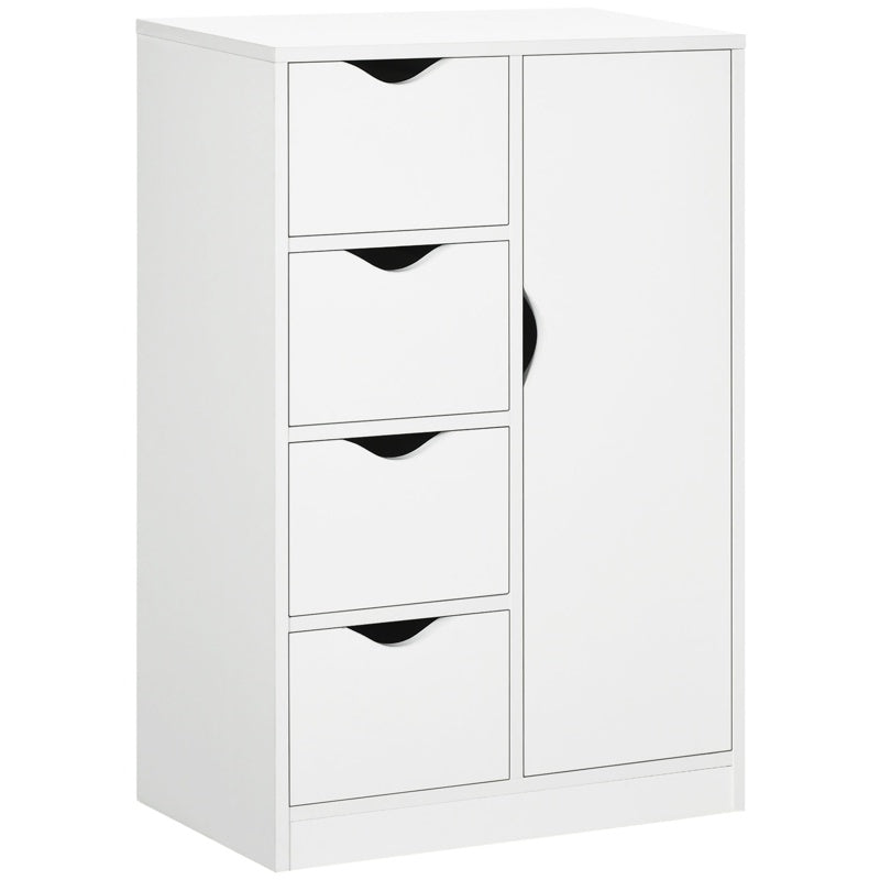 HOMCOM Bathroom Cabinet, Freestanding Storage Cabinet with 4 Drawers, Door Cupboard for Living Room, Kitchen, Bedroom, White