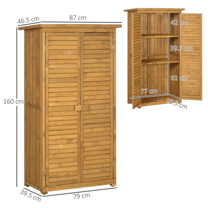 Outsunny Wooden Garden Storage Shed, Compact Utility Sentry Unit, 3-Tier Shelves Tool Cabinet Organizer with Asphalt Roof and Shutter Design, 87cm x 47cm x 160cm