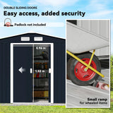 Outsunny 9 x 6ft Metal Bicycle Shed, Outdoor Storage Tool House with Ventilation Slots, Foundation Kit and Lockable Double Doors, Dark Grey