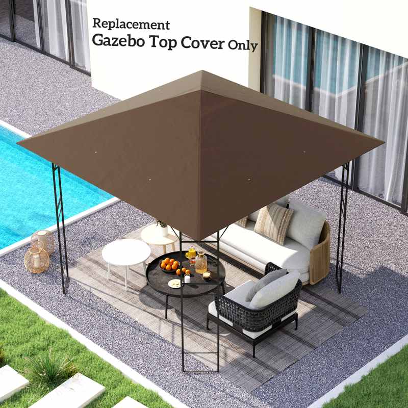 Outsunny 3 x 3(m) Gazebo Canopy Replacement Cover, Garden Gazebo Roof Replacement with Drain Holes, Water-resistant Plastic Coating, 370g/㎡, UPF30+, TOP COVER ONLY, Brown