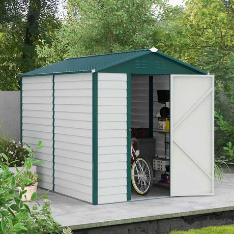 Outsunny 9x 6FT Metal Outdoor Garden Shed, Galvanised Tool Storage Shed w/ Sloped Roof, Lockable Door for Patio Lawn, Green