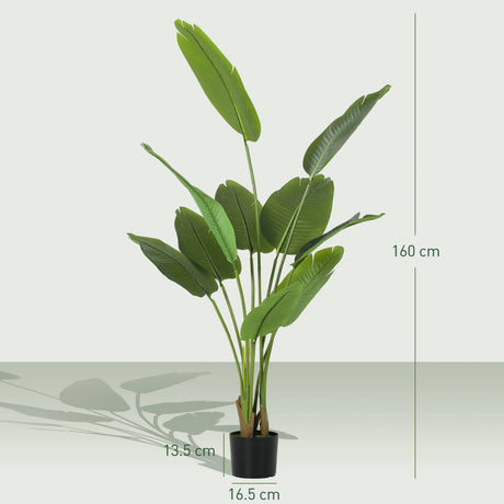 HOMCOM 160cm Tall Artificial Bird of Paradise Plant, Faux Banana Leaf Tree with PEVA Leaves and Flocking, Decorative Palm Tree in Pot for Home Office Decor, Green