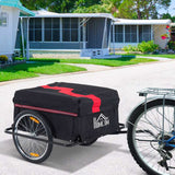 HOMCOM Two-Wheel Bicycle Large Cargo Wagon Trailer Oxford Fabric, Folding Storage, & Removable Cover, Red&Black