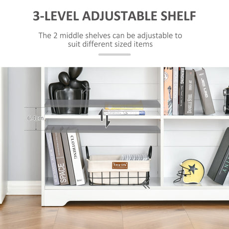 HOMCOM Wooden Cube Bookcase, 2 Tier Open Storage Shelving Unit with 4 Compartments, Freestanding Display Bookshelf for Home Office Living Room Furniture, 118 x 29 x 76cm, White