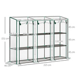Outsunny 3 Tier Lean-to Mini Greenhouse with Reinforced Plastic Cover, Portable Small Greenhouse with 3 Roll-Up Doors, 215 x 46 x 151cm, Clear