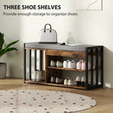 HOMCOM Shoe Storage with Seat, Upholstered Entryway Bench, Shoe Bench with 3 Open Shelves for Hallway, Rustic Brown