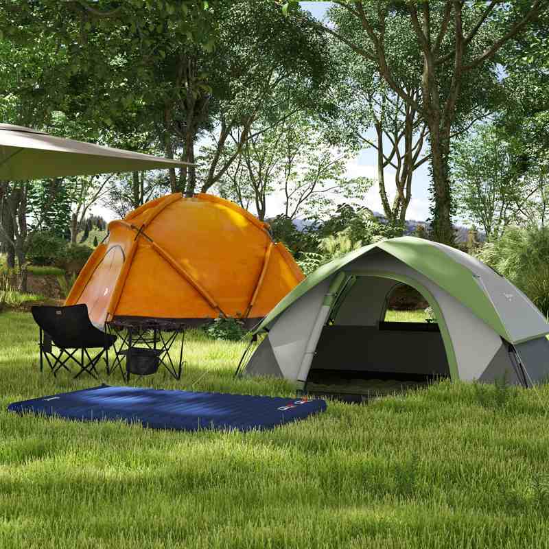 Outsunny Camping Tent with Inflatable Mattress and Camping Table & Chair, 2-3 Person Dome Tent with Sewn-in Groundsheet, Portable 3000mm Waterproof Tent with Carry Bag and Hook, for Fishing Hiking