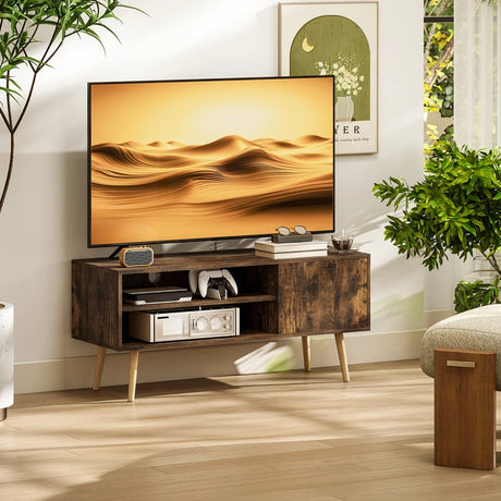 HOMCOM TV Stand up to 55 Inches, TV Unit with Open Shelves and Cable Holes - Brown