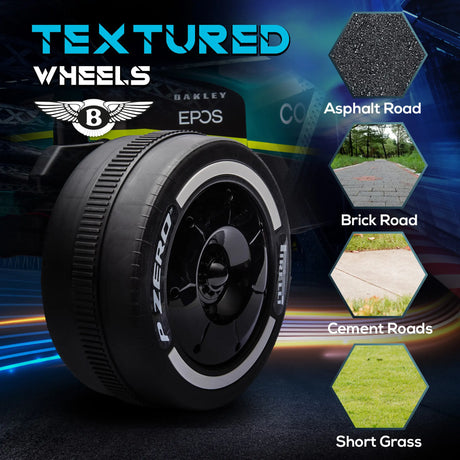 AIYAPLAY Aston Martin Licensed 12V Kids Ride on Racing Kart w/ Bluetooth, 4 Suspension Wheels, Music Lights Horn, Green