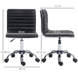 HOMCOM Armless Task Desk Chair, Swivel Office Chair with Faux Leather, Adjustable Seat Height, Chrome Base, Wheels for Home, Black