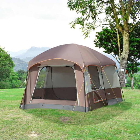 Outsunny 3-4 Man Two Room Camping Tent Dome Tent with Vestibule, UV50+ Cabin Tent with 3000 mm Water Column, Groundsheet, Portable Carry Bag, for Travel, Hiking, Sport