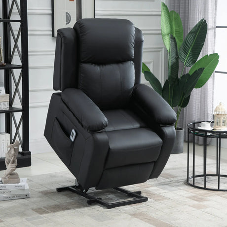 HOMCOM Riser and Recliner Chair with Massage, Power Lift Recliner Chair for Elderly with Remote Control, Extended Footrest, Dual Side Pockets, Overstuffed Electric Reclining Armchair, Black
