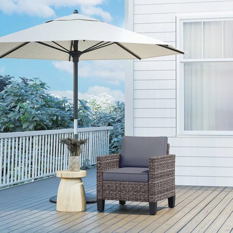 Outsunny Single Rattan Armchair, with Cushions - Mixed Grey