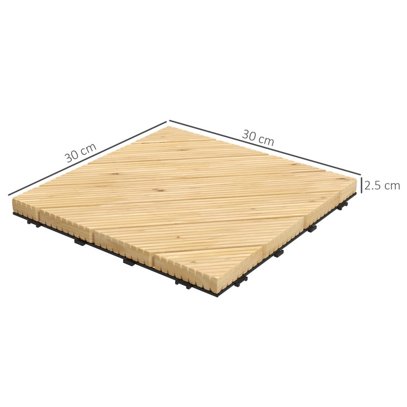 Outsunny 27 Pcs Wooden Interlocking Decking Tiles, 30 x 30 cm Anti-slip Outdoor Flooring Tiles, 0.81㎡ per Pack, All Weather Use for Patio, Balcony, Terrace, Hot Tub, Yellow