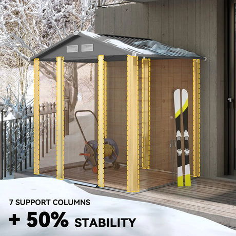 Outsunny 6.5 x 5ft Metal Garden Shed, House Hut Gardening Tool Storage with Ventilations, Sliding Door, Sloped Roof for Garden, Patio, Brown