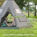 Outsunny 6 Men Tipi Tent with Carry Bag - Grey