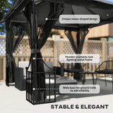 Outsunny 3 x 3m Garden Gazebo Patio Party Tent Shelter Outdoor Canopy Double Tier Sun Shade with Metal Frame and Netting, Dark Grey