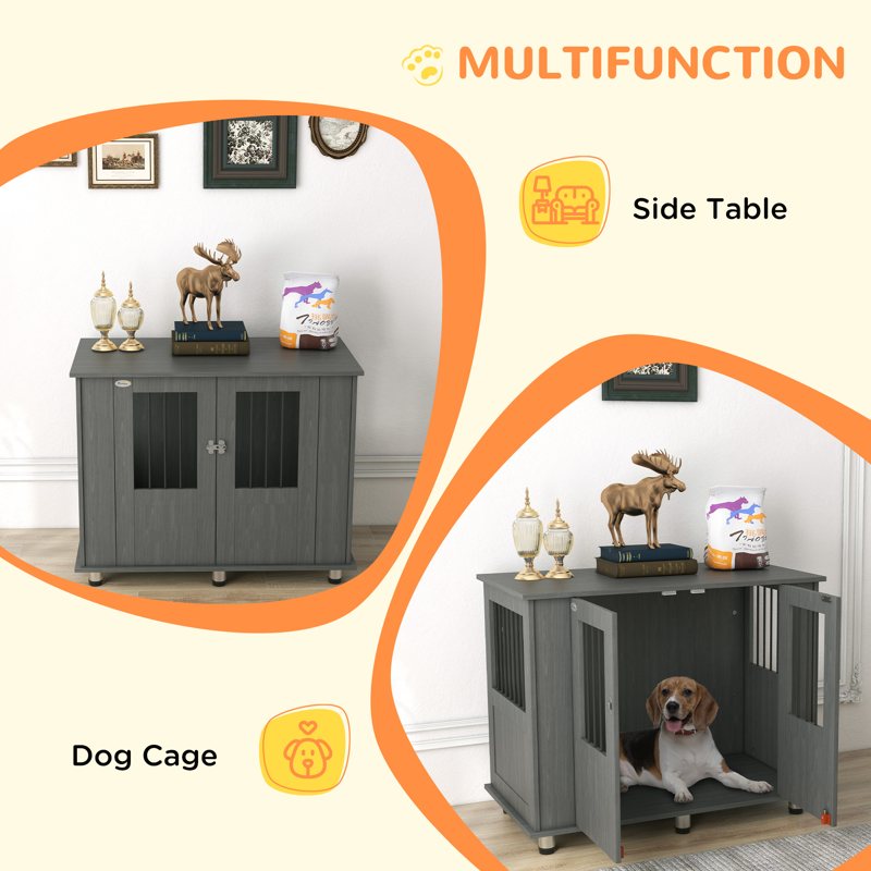 PawHut Dog Crate Table for Medium and Large Dogs with Magnetic Door for Indoor Use, 95 x 55 x 75 cm, Grey