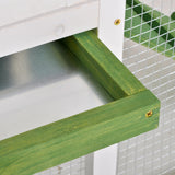 PawHut Wooden Rabbit Hutch and Run with Sliding Tray, Ramp, Water-resistant Roof, for 2-4 Rabbits, Green