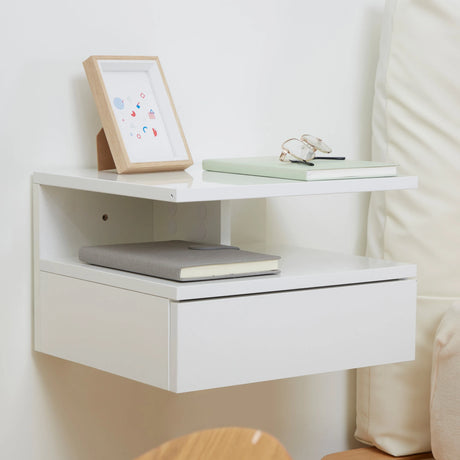 HOMCOM Set of Two Floating High Gloss Bedside Tables - White