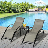 Outsunny 3 Pieces Lounge Chair Set Metal Frame Garden Outdoor Recliner Sunbathing Chair with Table, Grey