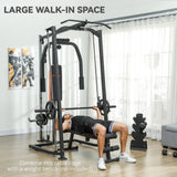 SPORTNOW 3-in-1 Smith Machine with Dual Cable Pulley System, Chest Press Station, 17-Level Squat Rack and Barbell Bar