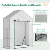 Outsunny Walk In Greenhouse with 2 Tier Shelf, Portable Gardening Plant Grow House Tomato Greenhouse with Roll up Zip Panel Door, Reinforced PE Cover, 143 x 73 x 195cm, Green