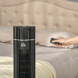 HOMCOM 42" Anion Tower Fan Cooling for Bedroom with 3 Speed, 3 Modes, 8h Timer, Oscillating, LED Panel, Remote Controller, Black