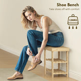 HOMCOM Two Shelf Bamboo Shoe Storage Bench - Natural Finish
