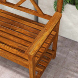 Outsunny Two-Seater Fir Wood Bench, with Bottom Shelf - Natural