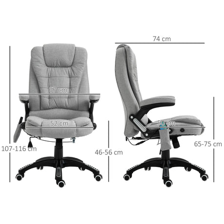Vinsetto Office Chair, Ergonomic Fabric Desk Chair with 6-Point Massage and Back Heated, Arms, Lumbar Support, Light Grey