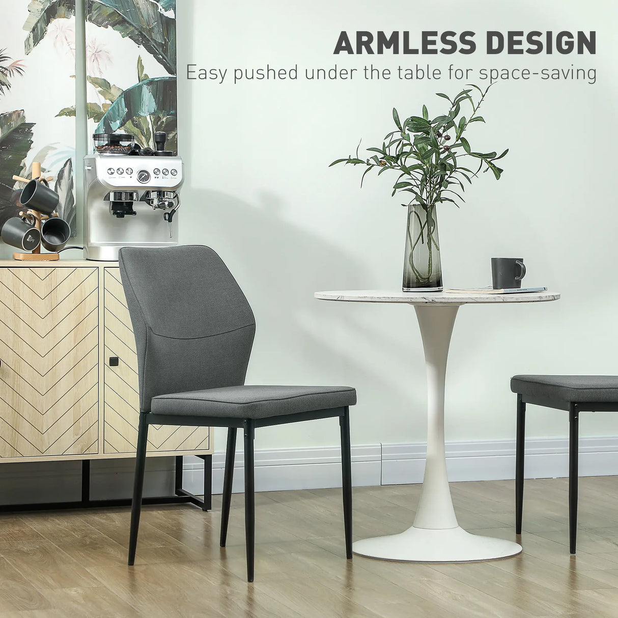 HOMCOM Velvet Dining Chairs Set of 2, Modern Armless Upholstered Kitchen Chairs with Metal Legs, Curved Back and Padded Seat, for Dining Room, Bedroom, Living Room, Grey