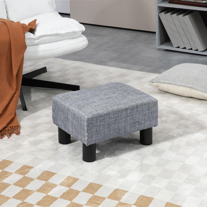 HOMCOM Linen Fabric Footstool Ottoman Cube with 4 Plastic Legs, Grey