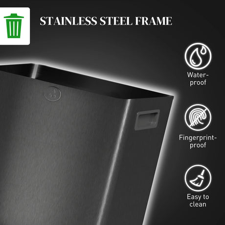 HOMCOM 30L Dual Compartment Stainless Steel Bin, with Deodoriser Holders - Black