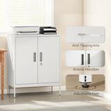 HOMCOM Metal Storage Cabinet with Lock and Adjustable Shelves - White