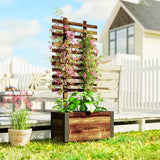 Outsunny Raised Garden Bed with Trellis, Outdoor Wooden Planter Box with Metal Corners and Wheels, Raised Bed for Garden