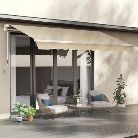 Outsunny 3.5M x 2.5M Manual Awning Canopy Retractable Sun Shade Shelter for Garden Patio