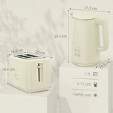 HOMCOM Digital Stainless Steel Kettle and Toaster Set, 1.5L 3000W Fast Boil Kettle, 2 Slice Toaster with 7 Level Browning Controls, Defrost, Reheat, Keep Warm, Crumb Tray and LED Touch Display, Beige