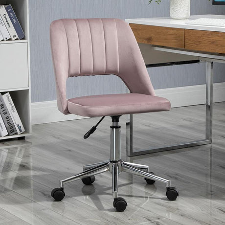 Vinsetto Armless Velvet-Feel Office Chair - Pink