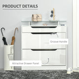 HOMCOM Shoe Storage Cabinet with Slide Out Drawer, 2 Flip Doors, Tempered Glass Top - White