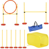 Pawhut Dog Agility Equipment Portable Pet Training Obstacle Set for Dogs 5 Pieces w/ Adjustable High Jumping Pole, Jumping Ring, Weave Poles, Tunnel