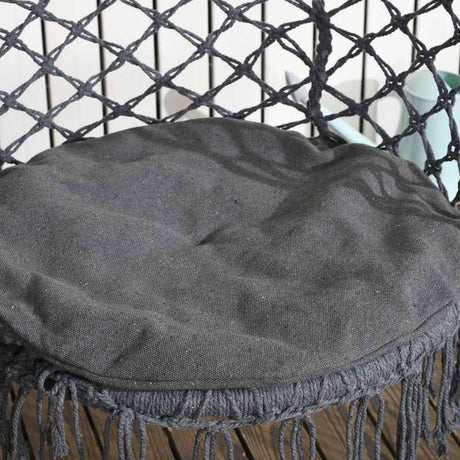 Outsunny Outdoor Hanging Rope Chair with Cotton Rope, Cotton-Polyester Blend Macrame Garden Hammock Chair with Seat Cushion, Support Backrest, for Patio, Garden, Porch, Dark Grey