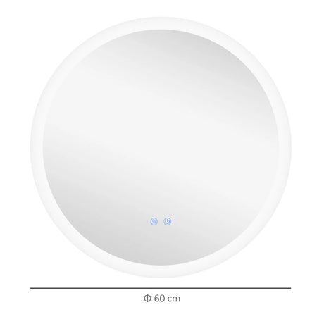 kleankin Round Bathroom Mirror with LED Lights, Wall-Mounted Dimmable Makeup Mirror with 3 Temperature Colours, Defogging Film, Memory Function, Hardwired, 60 x 60 cm