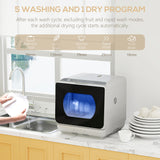 HOMCOM Table Top Dishwasher with Built-in 6L Water Tank, Mini Countertop Dishwasher with 6 Programs, 4 Place Settings, Silver Tone