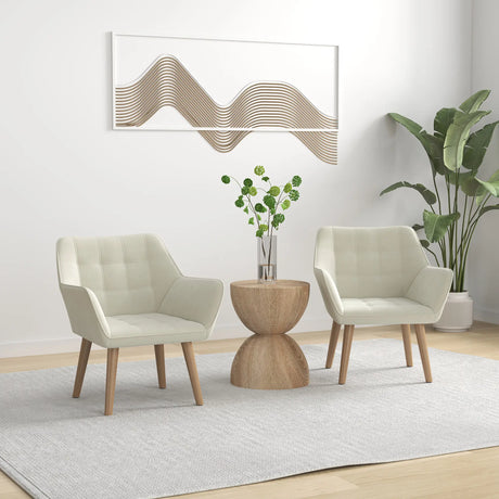 Set of 2 Accent Chair, Arm Chair with Slanted Back, Thick Padding and Rubber Wooden Legs for Living Room, Cream White