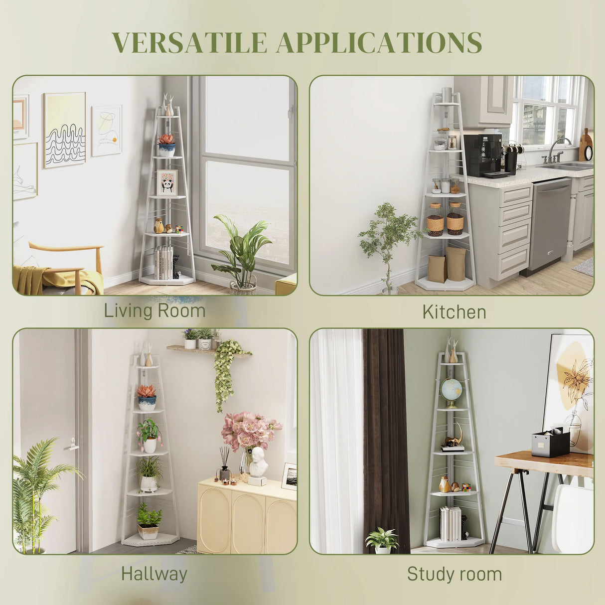 HOMCOM Five-Tier Corner Shelf - White