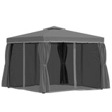 Outsunny 3 x 3(m) Patio Gazebo Canopy Garden Pavilion Tent Shelter Marquee with 2 Tier Water Repellent Roof, Mosquito Netting and Curtains, Aluminium Frame, Dark Grey