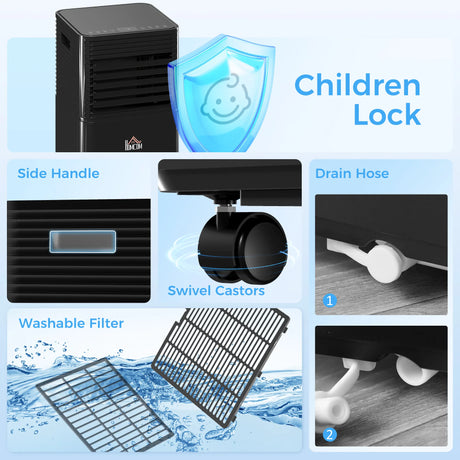 HOMCOM 8000 BTU 4-In-1 Portable Air Conditioner Unit Cooling Dehumidifying Ventilating  for Room up to 27m2, with Fan, Remote, 24H Timer, Window Mount Kit, R290, A Energy Efficiency