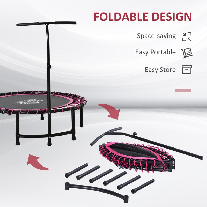 HOMCOM 45" Foldable Mini Trampoline Silent Rebounder Indoor Outdoor Jumper with Adjustable Handle - Pink